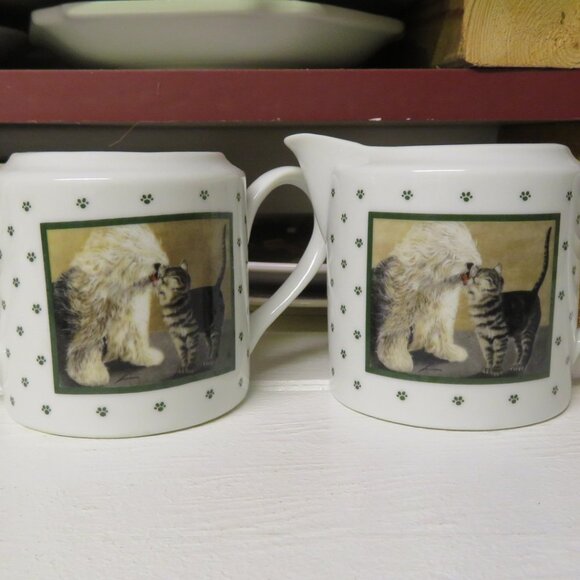 Vandor Lowell Herrero Cat & Dog Sugar Bowl & Creamer Vintage (DF91) - Picture 1 of 7